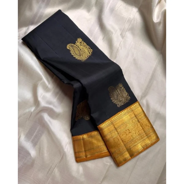 Generic Women's Silk Printed Saree With Unstitched Blouse 5.5Mtr (Black)