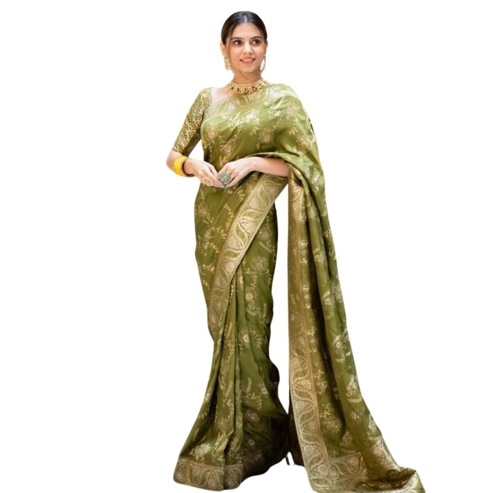 54466127540_c8f2c7ca53_o_d-1000x1000-1.webp Generic Women's Silk Printed Saree With Unstitched Blouse 5.5Mtr (Olive Green) - Image 1
