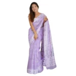 Generic Women's Cotton  Printed Saree With Unstitched Blouse 5.5Mtr (Lavender)