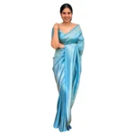 Generic Women's Silk Printed Saree With Unstitched Blouse 5.5Mtr (Sky Blue)