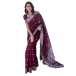 Generic Women's Cotton  Printed Saree With Unstitched Blouse 5.5Mtr (Maroon)