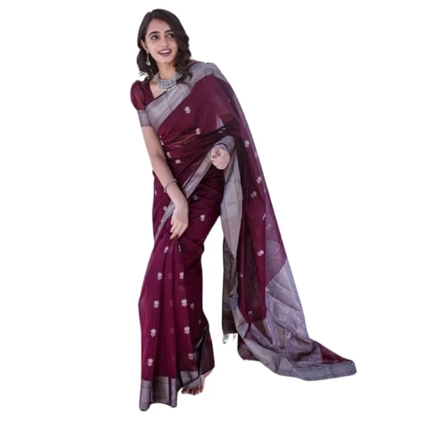 Generic Women's Cotton  Printed Saree With Unstitched Blouse 5.5Mtr (Maroon)