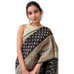 Generic Women's Silk Printed Saree With Unstitched Blouse 5.5Mtr (Black)