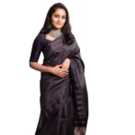 Generic Women's Silk Printed Saree With Unstitched Blouse 5.5Mtr (Black)
