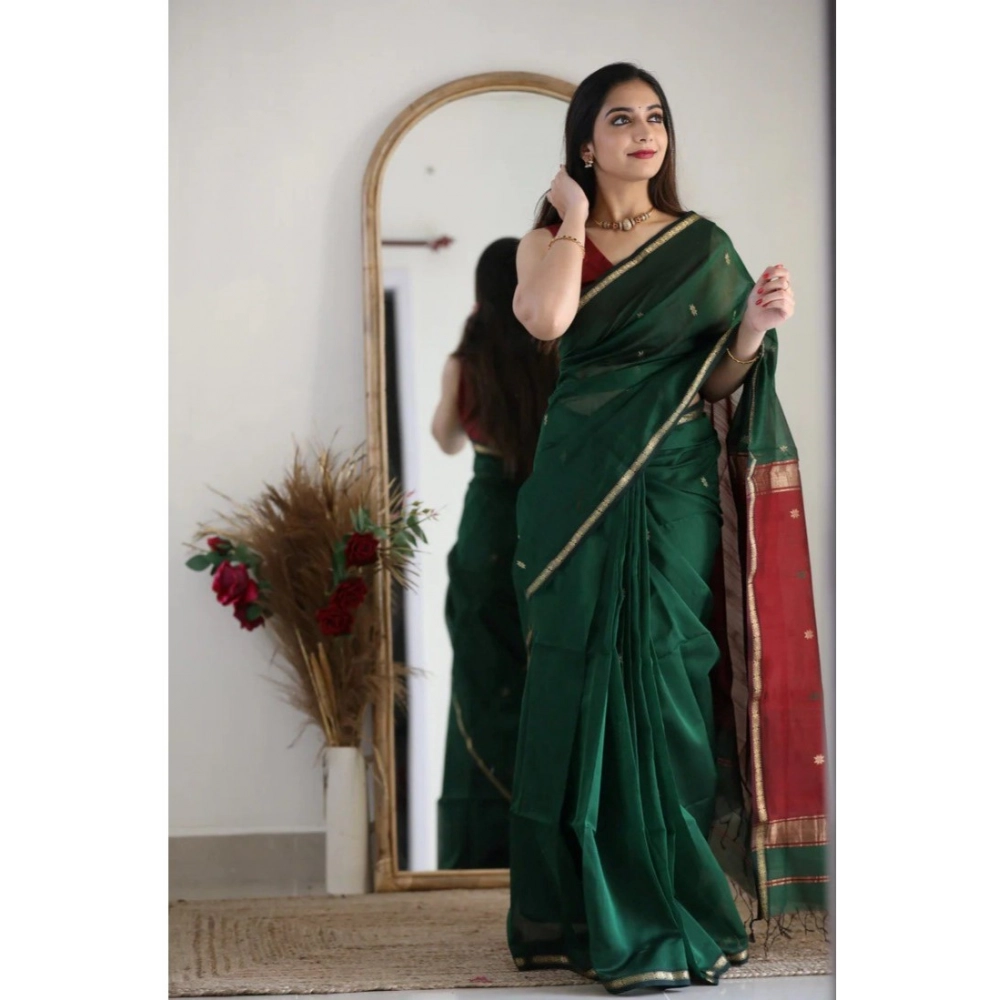 54466129170_56debd440c_o_d-1000x1000-1.webp Generic Women's Cotton Printed Saree With Unstitched Blouse 5.5Mtr (Dark Green) - Image 1