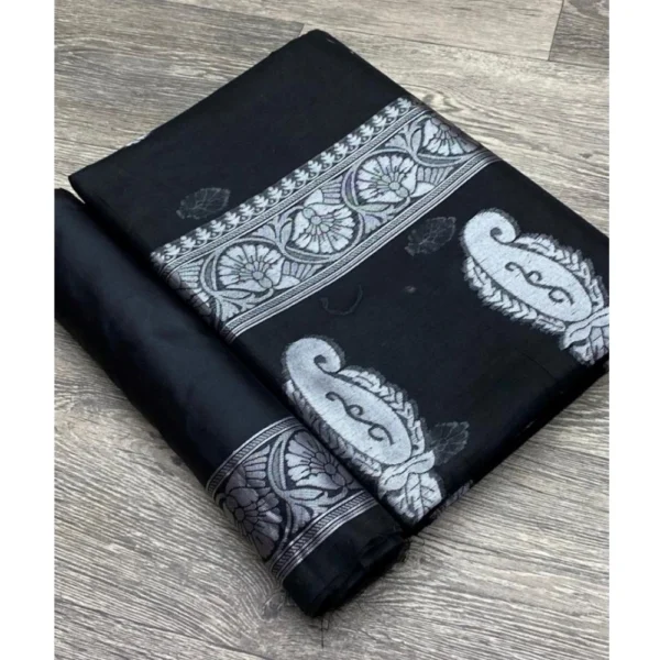 Generic Women's Cotton  Printed Saree With Unstitched Blouse 5.5Mtr (Black)