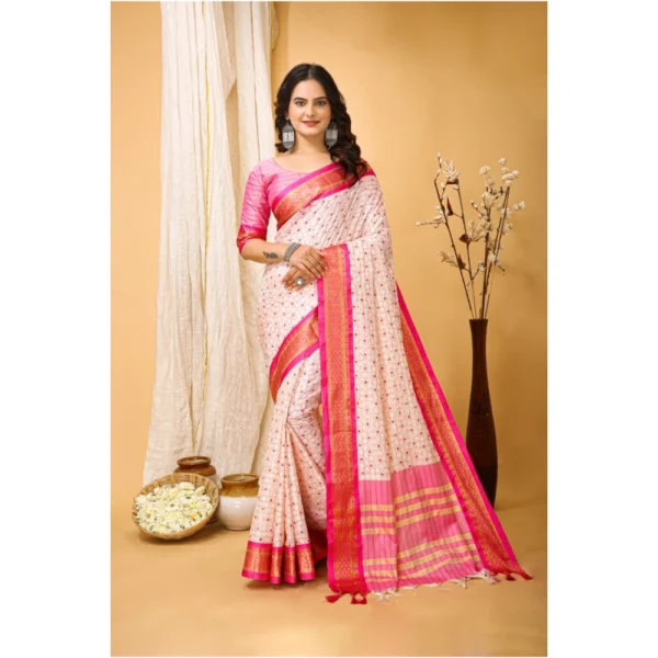 Generic Women's Soft Cotton Silk Printed Saree With Unstitched Blouse 5.5Mtr (Pink)