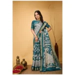 Generic Women's Soft Handloom Cotton Kalamkari Printed Saree With Unstitched Blouse 5.5Mtr (Turquoise) - Image 2