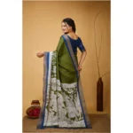 Generic Women's Soft Handloom Cotton Kalamkari Printed Saree With Unstitched Blouse 5.5Mtr (Mehendi) - Image 4