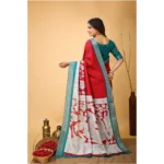 Generic Women's Soft Handloom Cotton Kalamkari Printed Saree With Unstitched Blouse 5.5Mtr (Red) - Image 3