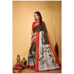 Generic Women's Soft Handloom Cotton Kalamkari Printed Saree With Unstitched Blouse 5.5Mtr (Brown) - Image 4