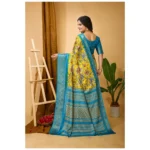 Generic Women's Soft Dola Cotton Kalamkari Printed Saree With Unstitched Blouse 5.5Mtr (Yellow) - Image 2