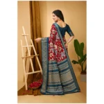 Generic Women's Soft Dola Cotton Kalamkari Printed Saree With Unstitched Blouse 5.5Mtr (Red) - Image 3