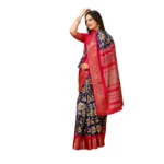 Generic Women's Soft Dola Cotton Kalamkari Printed Saree With Unstitched Blouse 5.5Mtr (Navy Blue) - Image 2