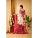 Generic Women's Soft Dola Cotton Kalamkari Printed Saree With Unstitched Blouse 5.5Mtr (Red) - Image 2