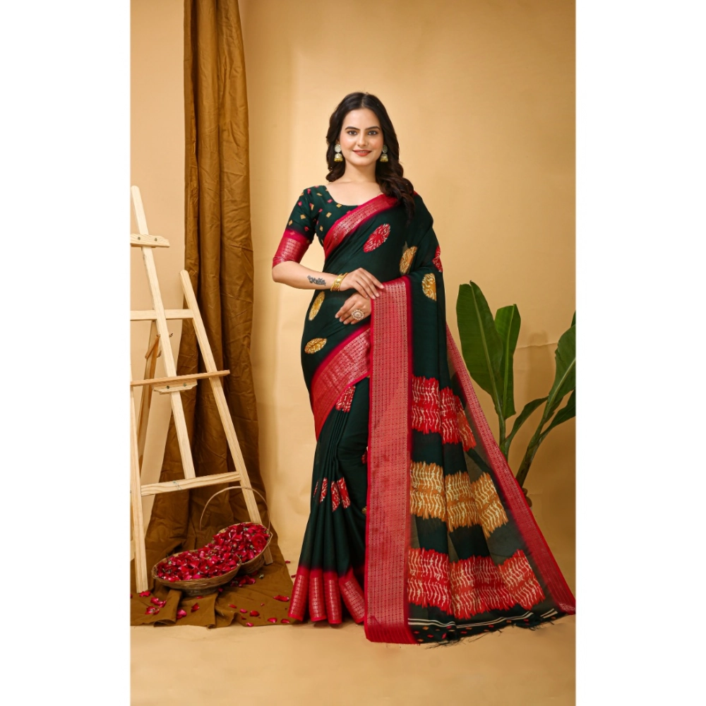 54470266421_705b347daa_o_d-1000x1000-1.webp Generic Women's Soft Blooming Marshmallow Fabric Kalamkari Printed Saree With Unstitched Blouse 5.5Mtr (Green) - Image 1