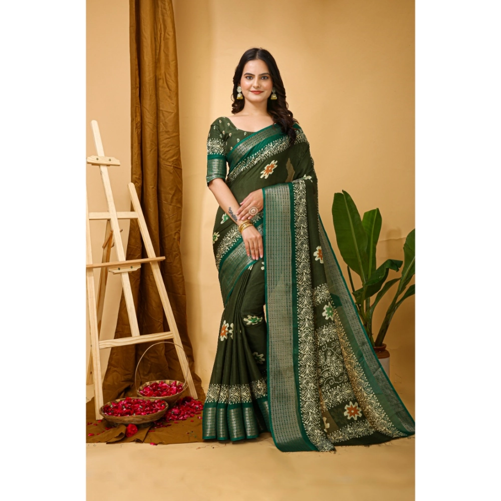 54470268456_070be2e7d3_o_d-1000x1000-1.webp Generic Women's Soft Blooming Marshmallow Fabric Kalamkari Printed Saree With Unstitched Blouse 5.5Mtr (Green) - Image 1