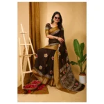 Generic Women's Soft Blooming Marshmallow Fabric Kalamkari Printed Saree With Unstitched Blouse 5.5Mtr (Brown) - Image 2