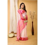 Generic Women's Soft Cotton Silk Printed Saree With Unstitched Blouse 5.5Mtr (Pink) - Image 2