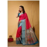 Generic Women's Soft Dola Cotton Kalamkari Printed Saree With Unstitched Blouse 5.5Mtr (Pink) - Image 4