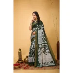 Generic Women's Soft Handloom Cotton Kalamkari Printed Saree With Unstitched Blouse 5.5Mtr (Green) - Image 4