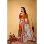 Generic Women's Soft Handloom Cotton Kalamkari Printed Saree With Unstitched Blouse 5.5Mtr (Mustard) - Image 4