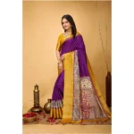 Generic Women's Soft Dola Cotton Kalamkari Printed Saree With Unstitched Blouse 5.5Mtr (Purple) - Image 4