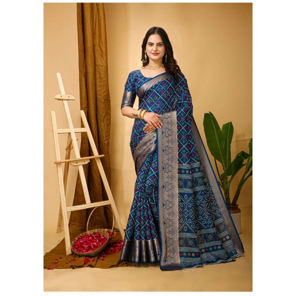 54470466274_328cdc23a2_o_d-1000x1000-1.webp Generic Women's Soft Dola Cotton Kalamkari Printed Saree With Unstitched Blouse 5.5Mtr (Blue) - Image 1