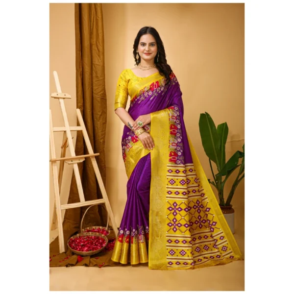 Generic Women's Soft Dola Cotton Kalamkari Printed Saree With Unstitched Blouse 5.5Mtr (Purple)