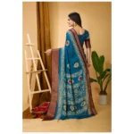 Generic Women's Soft Blooming Marshmallow Fabric Kalamkari Printed Saree With Unstitched Blouse 5.5Mtr (Blue) - Image 3