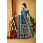 Generic Women's Soft Blooming Marshmallow Fabric Kalamkari Printed Saree With Unstitched Blouse 5.5Mtr (Grey) - Image 3