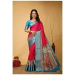 Generic Women's Soft Dola Cotton Kalamkari Printed Saree With Unstitched Blouse 5.5Mtr (Pink)