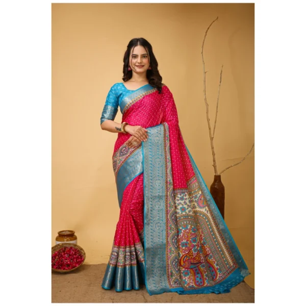 Generic Women's Soft Dola Cotton Kalamkari Printed Saree With Unstitched Blouse 5.5Mtr (Pink)