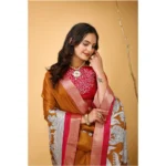 Generic Women's Soft Handloom Cotton Kalamkari Printed Saree With Unstitched Blouse 5.5Mtr (Mustard) - Image 2