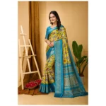 Generic Women's Soft Dola Cotton Kalamkari Printed Saree With Unstitched Blouse 5.5Mtr (Yellow) - Image 3