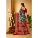 Generic Women's Soft Dola Cotton Kalamkari Printed Saree With Unstitched Blouse 5.5Mtr (Green) - Image 4