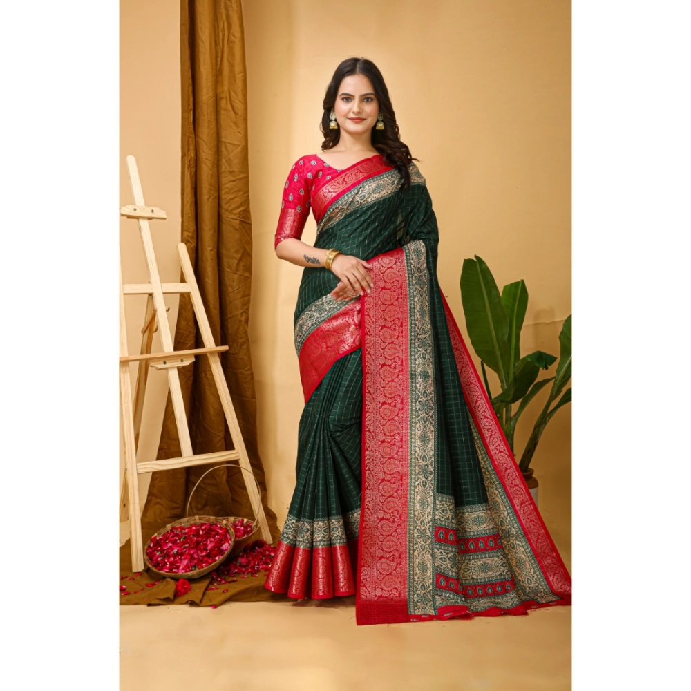 54470533923_b14bf785e0_o_d-1000x1000-1.webp Generic Women's Soft Dola Cotton Kalamkari Printed Saree With Unstitched Blouse 5.5Mtr (B.Green) - Image 1