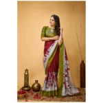 Generic Women's Soft Handloom Cotton Kalamkari Printed Saree With Unstitched Blouse 5.5Mtr (Maroon) - Image 3