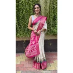 Generic Women's Soft Dola Cotton Kalamkari Printed Saree With Unstitched Blouse 5.5Mtr (White)