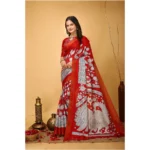 Generic Women's Soft Handloom Cotton Kalamkari Printed Saree With Unstitched Blouse 5.5Mtr (Red) - Image 4