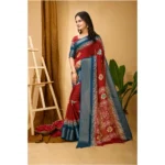 Generic Women's Soft Blooming Marshmallow Fabric Kalamkari Printed Saree With Unstitched Blouse 5.5Mtr (Red) - Image 4