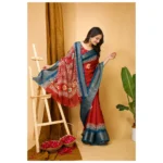 Generic Women's Soft Blooming Marshmallow Fabric Kalamkari Printed Saree With Unstitched Blouse 5.5Mtr (Red) - Image 2