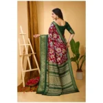 Generic Women's Soft Dola Cotton Kalamkari Printed Saree With Unstitched Blouse 5.5Mtr (Maroon) - Image 2