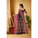 Generic Women's Soft Blooming Marshmallow Fabric Kalamkari Printed Saree With Unstitched Blouse 5.5Mtr (Maroon) - Image 3