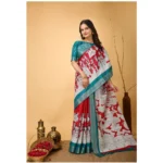 Generic Women's Soft Handloom Cotton Kalamkari Printed Saree With Unstitched Blouse 5.5Mtr (Red) - Image 2