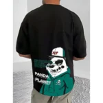 Generic Men's Casual Cotton Blend Printed Round Neck Half Sleeve T-Shirt (Black)