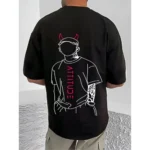 Generic Men's Casual Cotton Blend Printed Round Neck Half Sleeve T-Shirt (Black) - Image 4