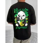 Generic Men's Casual Cotton Blend Printed Round Neck Half Sleeve T-Shirt (Black)