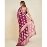 Generic Women's Soft Organza Silk Weaving Design Saree With Unstitched Blouse 5.5Mtr (Wine) - Image 4
