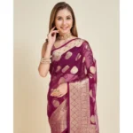 Generic Women's Soft Organza Silk Weaving Design Saree With Unstitched Blouse 5.5Mtr (Wine) - Image 3